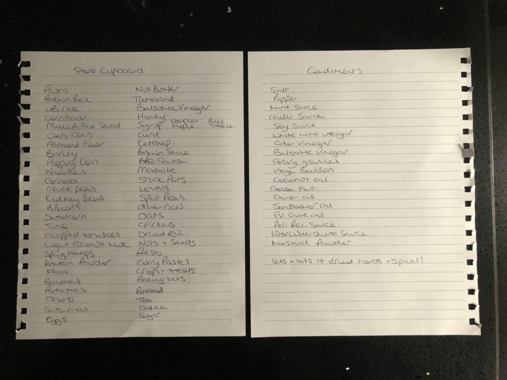 List of store cupboard ingredients