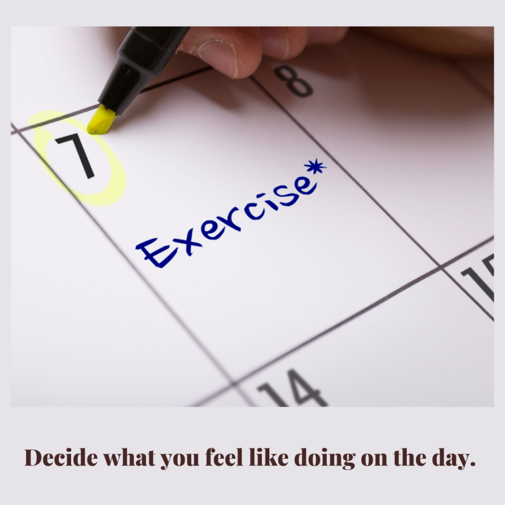 Calendar marked with exercise. Non-Diet Reasons to Exercise