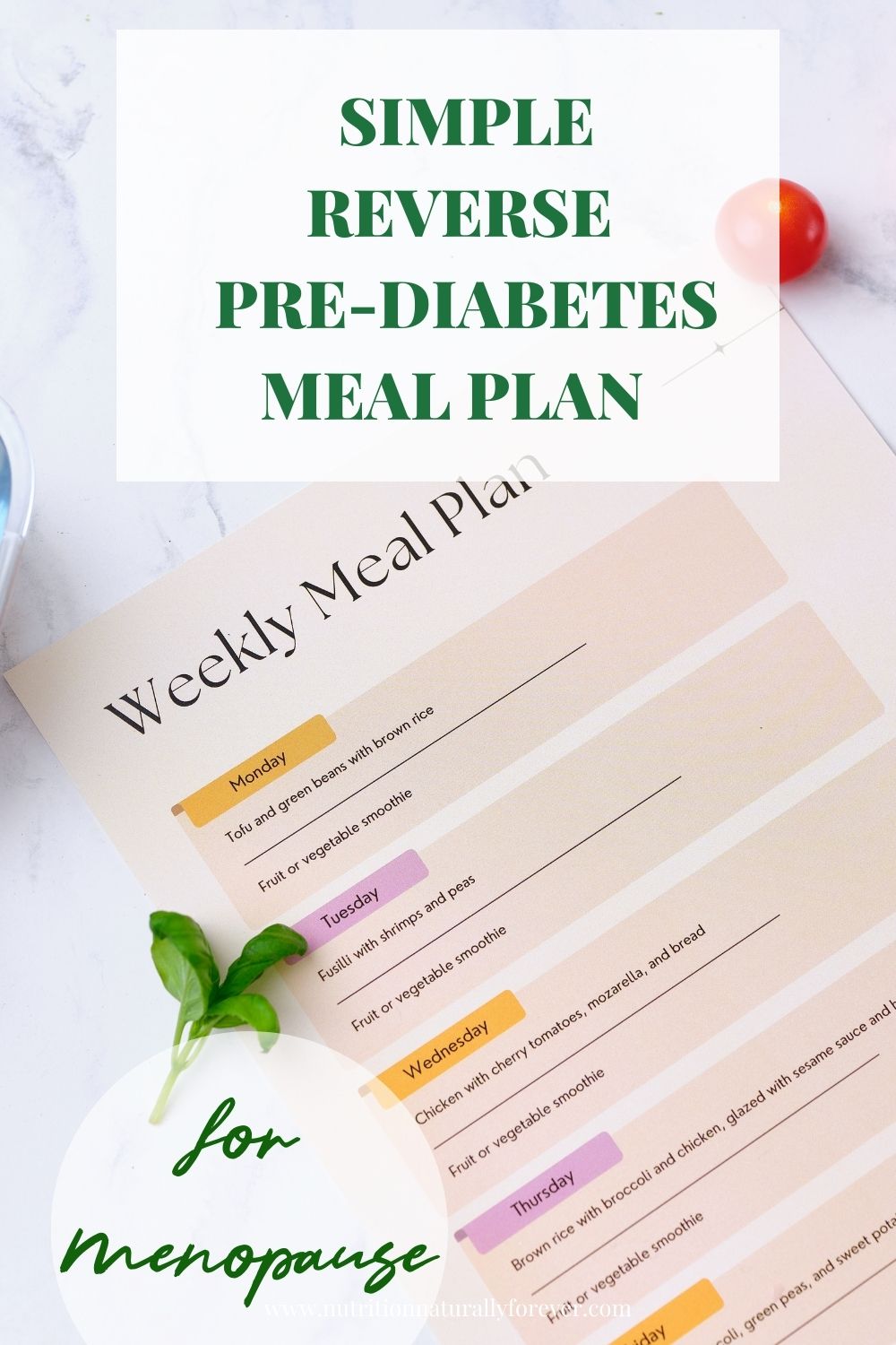 Simple Reverse Pre diabetes Meal Plan for Menopause   Nutrition ...