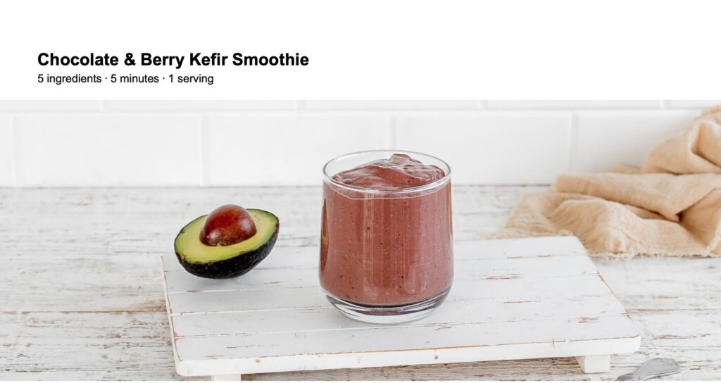 The Menopause Pantry, First quarter moon, chocolate berry kefir smoothie