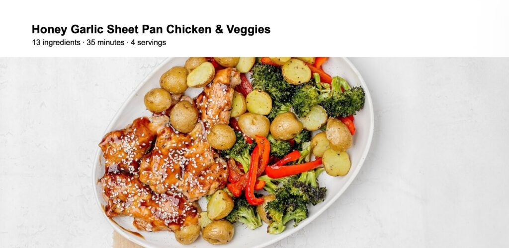 Honey garlic sheet pan chicken and vegetables.  The Menopause Pantry